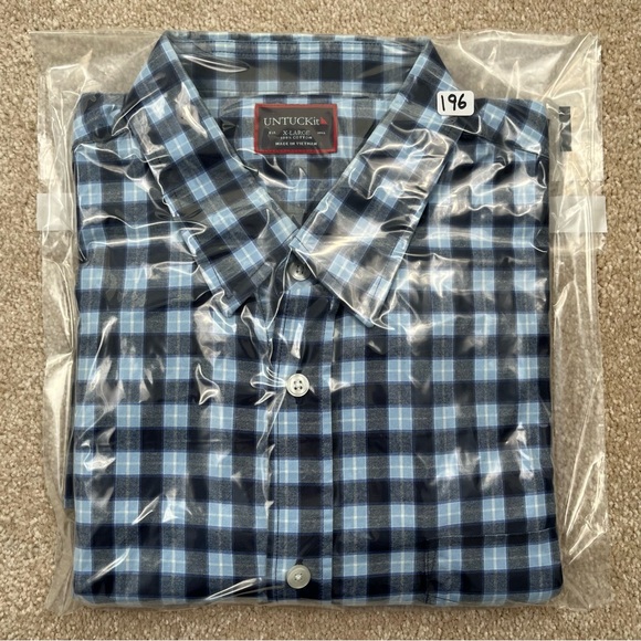 UNTUCKit Shirt Large Blue Check Button Up Cotton Business Casual Preppy Men - Picture 13 of 13